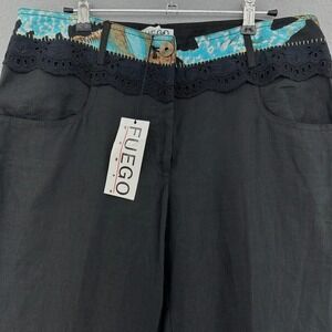 FUEGO WOMAN Black Linen Blend Pants SZ 44 Italy USA 12 33x34 Wide Leg Trousers